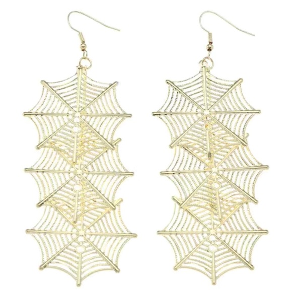 Gold Spiderweb Dangle Earrings - Picture 2 of 6